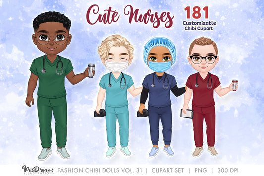Chibi HealthCare Clipart, Medical Nurse Clipart PNG, Men Clipart, Hospital Clipart, Scrubs Best Friends Clip Art, Sublimation Design PNG