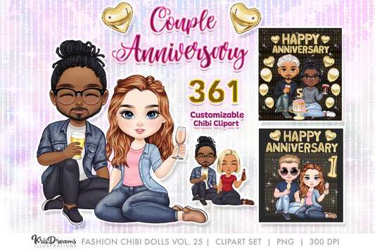 Chibi Clipart, Chibi Couple Png, Customizable Digital Paper Doll, Anniversary Gifts for Parents