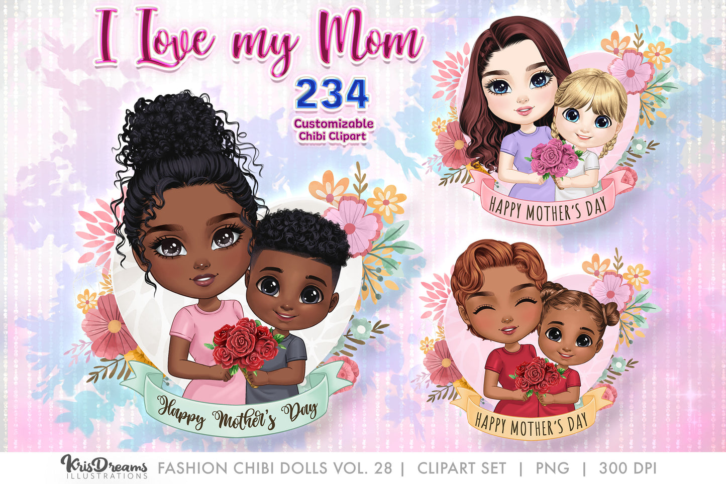 Chibi Clipart, Mother's Day, Mother Daughter Shirts, Mom png, Fashion Clipart, Png Files for Sublimation, Digital Download