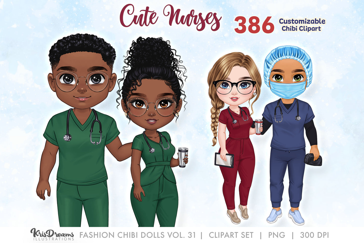 Chibi HealthCare Clipart, Medical Nurse Clipart PNG, Men Clipart, Hospital Clipart, Scrubs Best Friends Clip Art, Sublimation Design PNGAnalyze listing