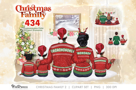 Christmas Family Clipart, Family Sitting, Christmas Mom Dad Children, Customizable Clipart PNG for Sublimation Designs
