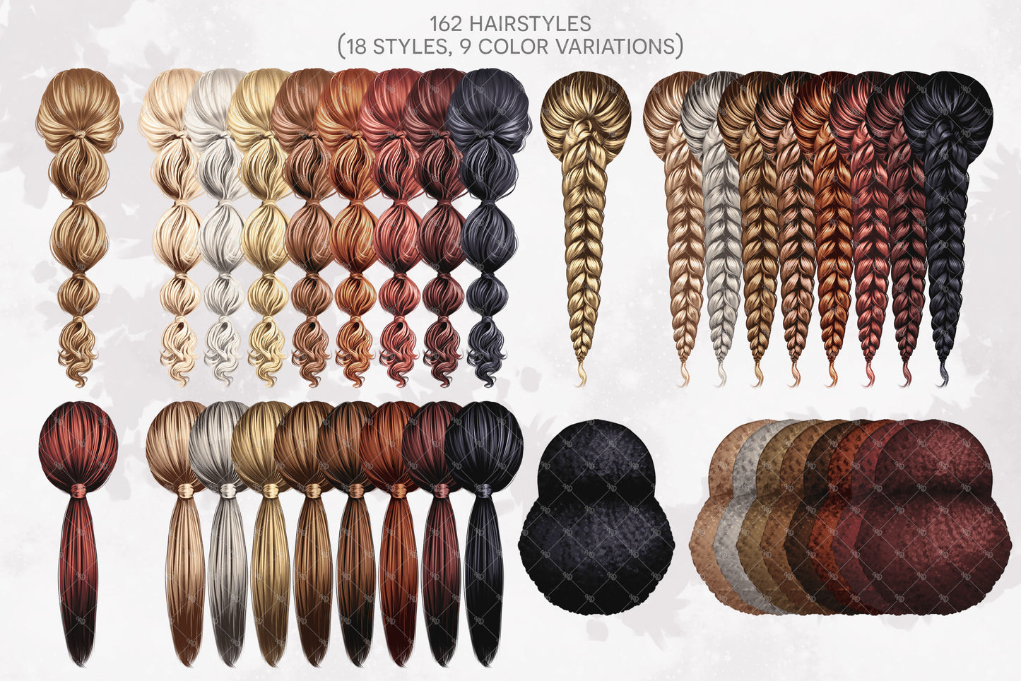 Hair Clipart Bundle, Black Girl Hairstyle Clipart, Braid Hairstyle, Natural Hair Woman Clipart, Curly Hair, Wavy Hairstyle
