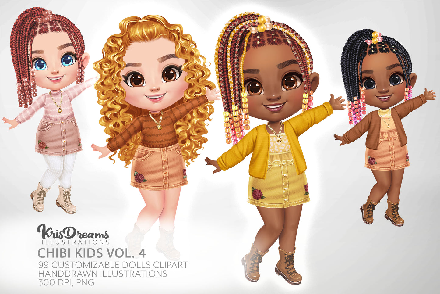 Fashion Girl Clipart, Autumn Outfit, Chibi Kids Png, Fall Fashion Girl png, Hair Clipart, Fashion Doll Clipart