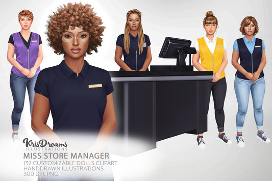 Store Manager Clipart, Boss Babe Fashion Illustrations