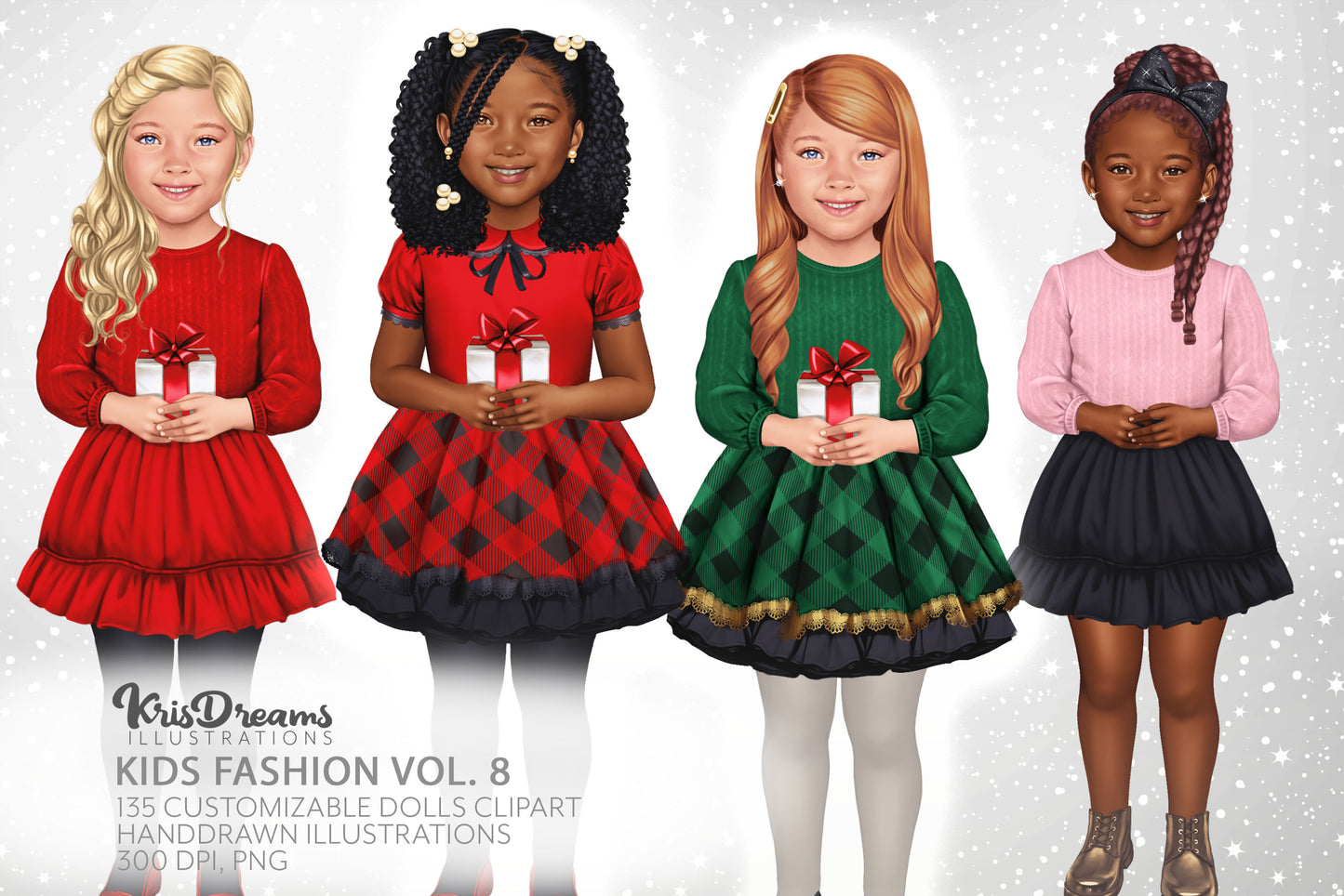 Little Girl Clipart, Customizable Clipart, Children png, Christmas Girl Graphics, Fashion Girl Clipart, Black Girl Clipart