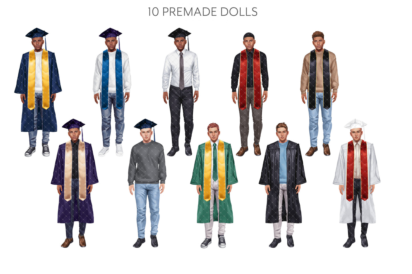 College Male Students Graduation | Customizable Fashion Clipart