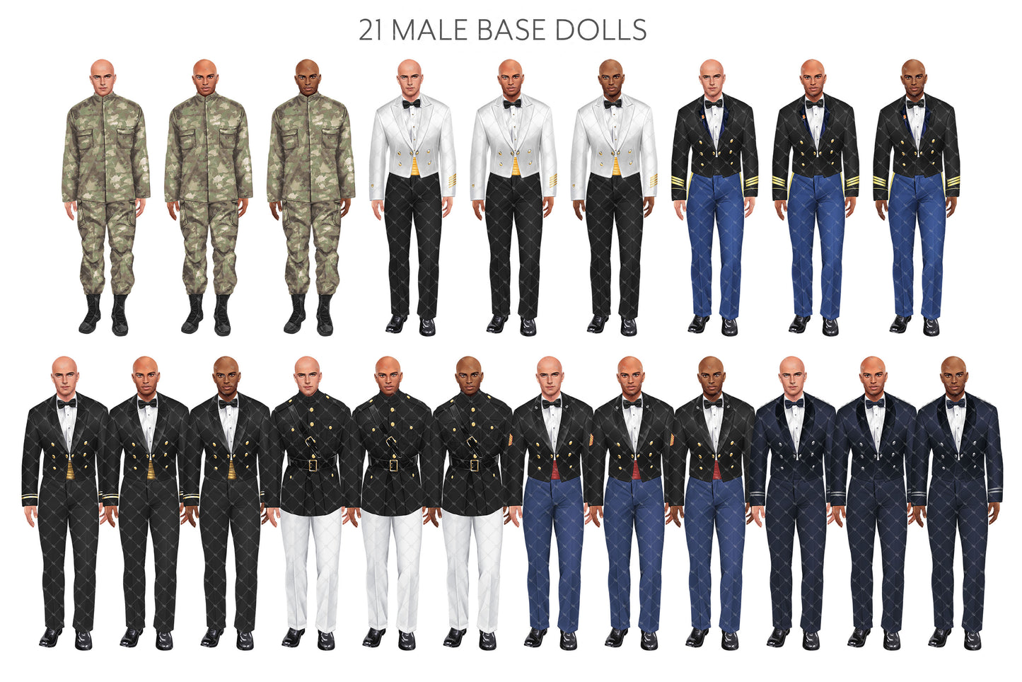 Military Outfits Clipart, Male Female Soldier png, Customizable
