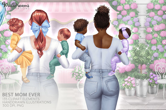 Mother clipart, Mother's Day Clipart, Mom Life PNG, Mom and Son, Mother and daughter png, Back View