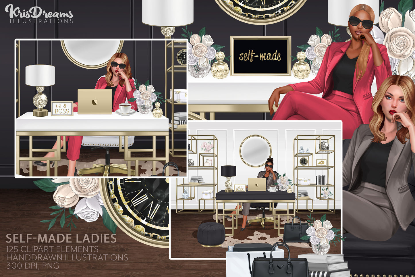 Girl Boss Clipart, Fashion Clipart, African American Clipart