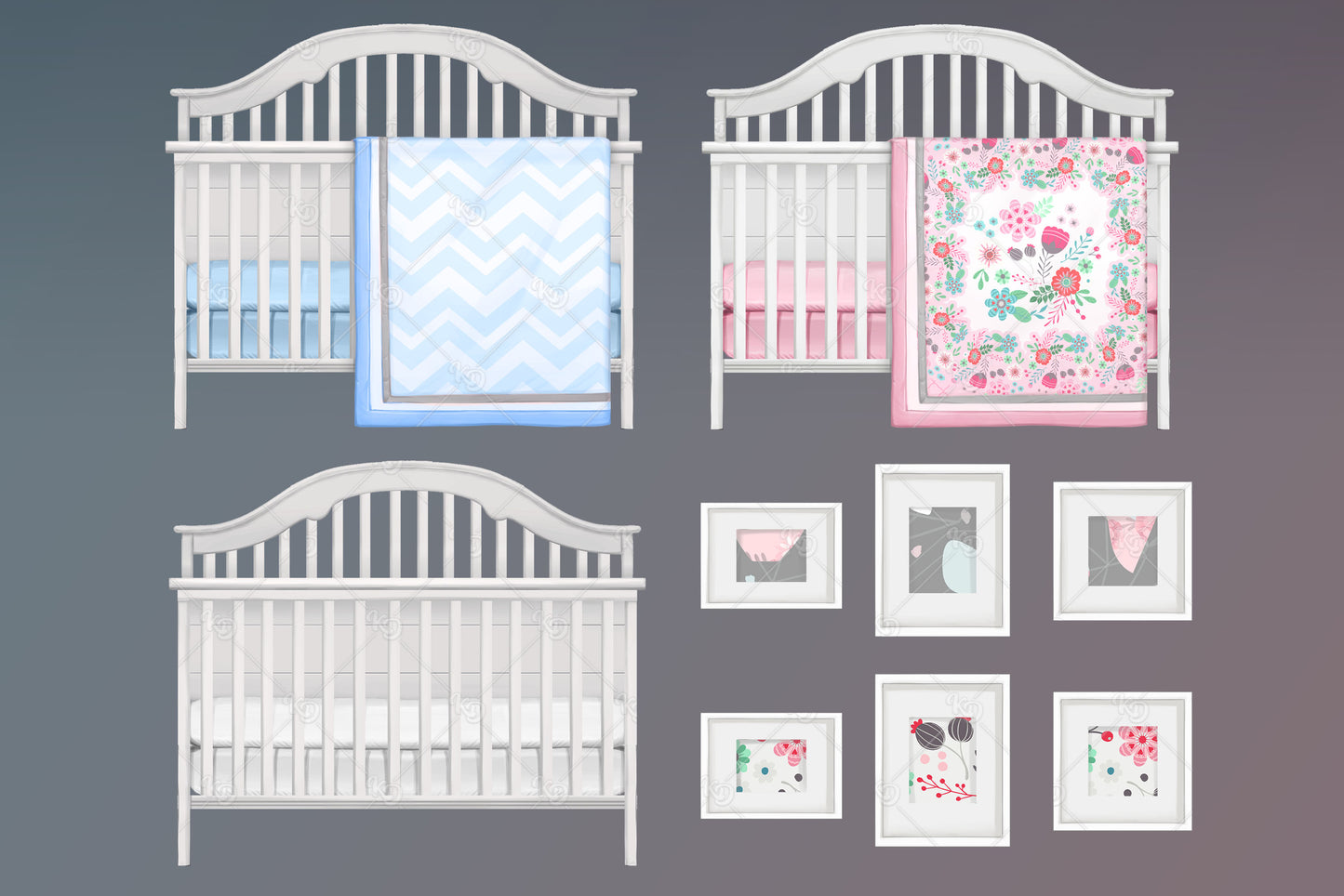 Nursery Clipart, Baby Room Scene, Customizable Clipart
