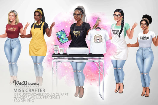 Creative Craft Lady Clipart, Sublimation Craft Clipart, Business Owner Clipart, Melanin Queen png, Customizable Clipart