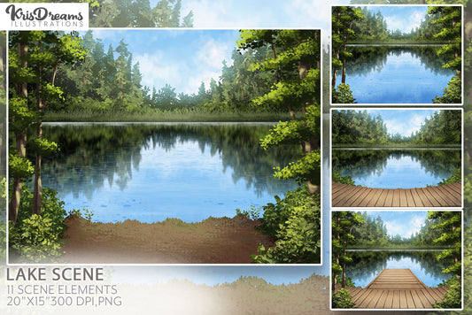 Lake Scene Background, Landscape Clipart, Nature Clipart