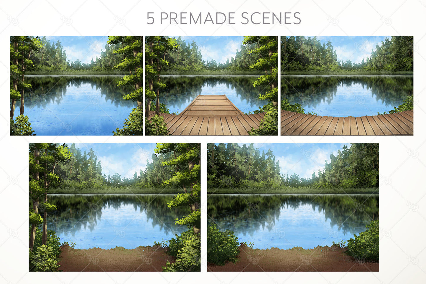 Lake Scene Background, Landscape Clipart, Nature Clipart